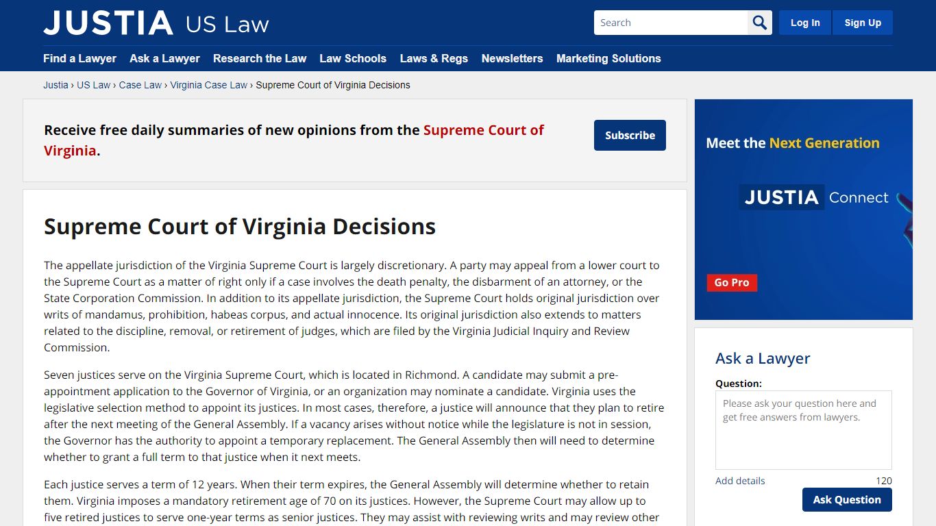 Supreme Court of Virginia Decisions :: Virginia Case Law - Justia Law