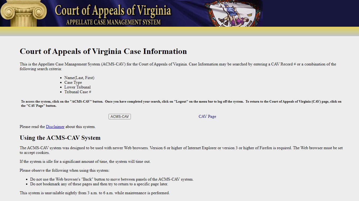 Court of Appeals of Virginia Case Information - Supreme Court Of ...